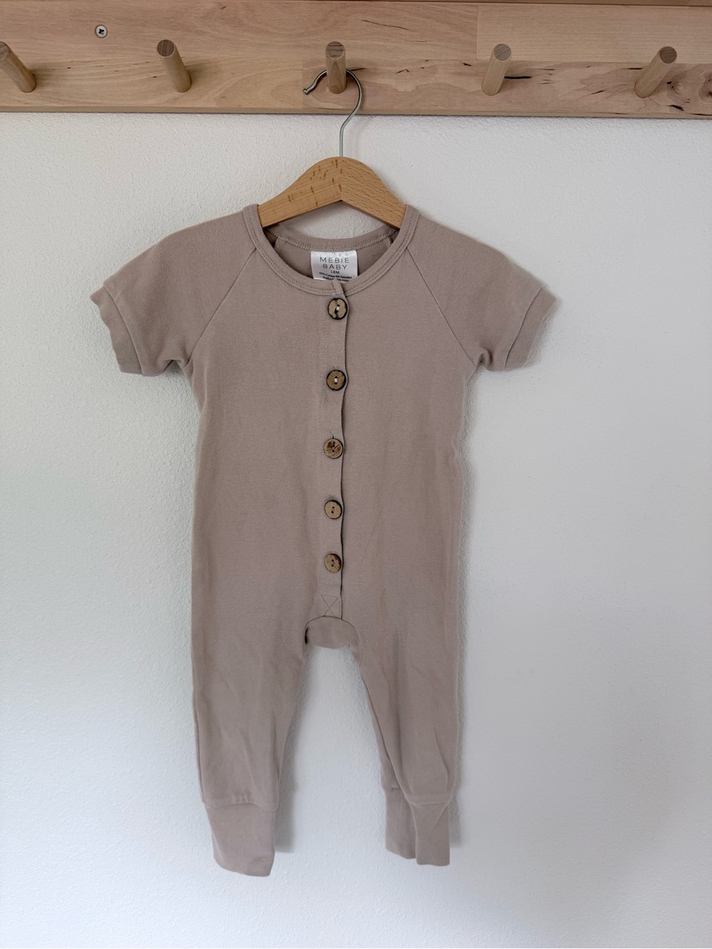 Mebie Baby Short-Sleeve Cotton Button Romper - Ash